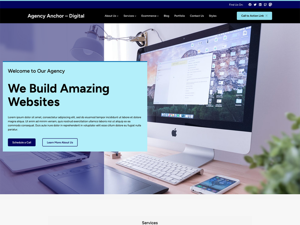 Screenshot of the Agency Anchor Digital demo site homepage