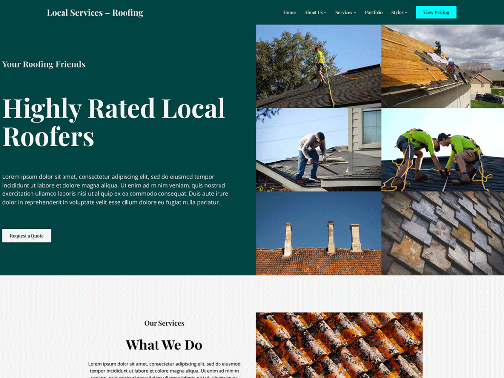 Screenshot of the Local Services Roofing demo site