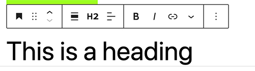 Screenshot of the heading block in the block editor