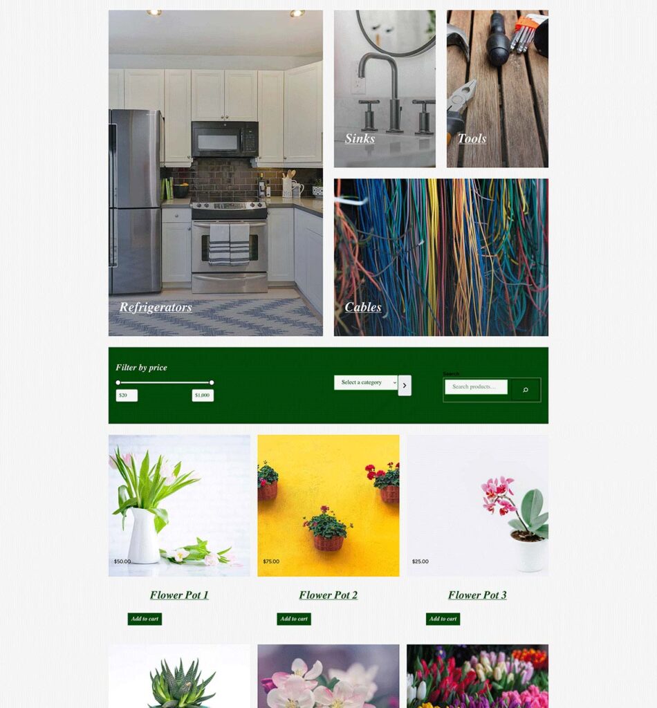 Screenshot of the store page for the Commerce Street Plants demo site