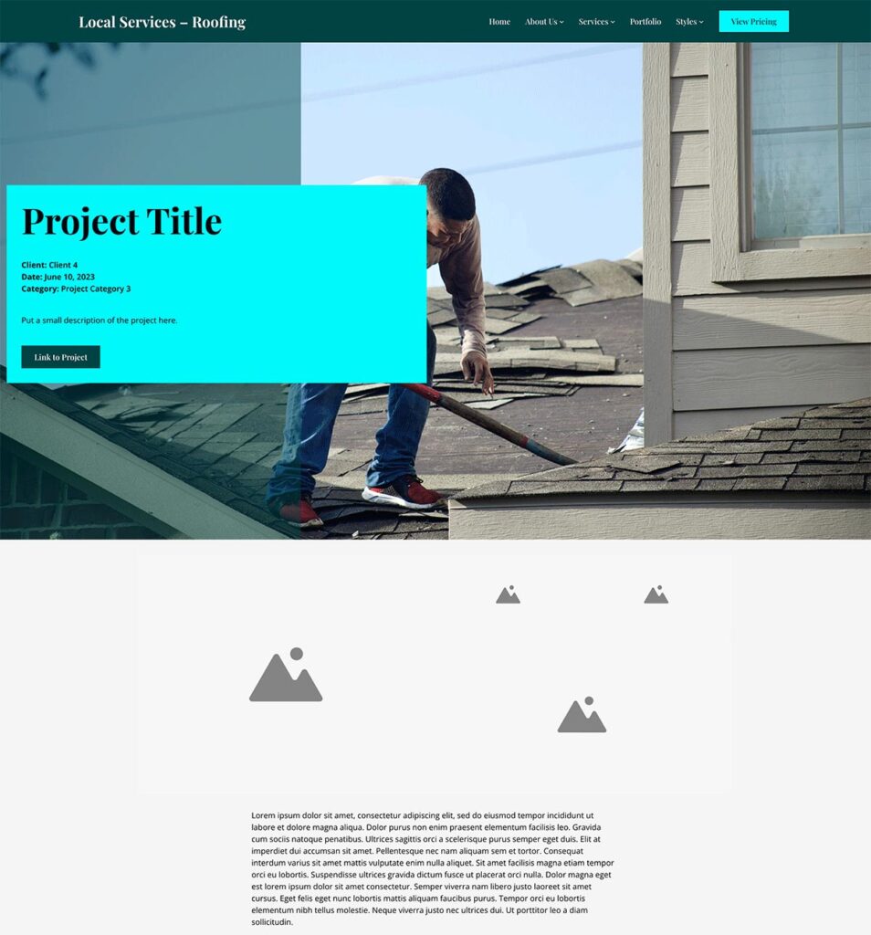 Screenshot of the single project page for the Local Services Roofing demo site