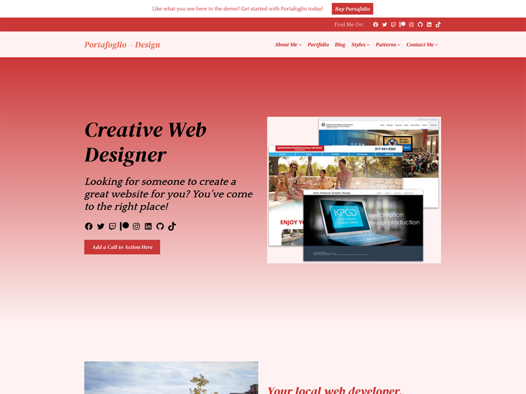 Screenshot of the design website theme demo for the Portafoglio WordPress theme