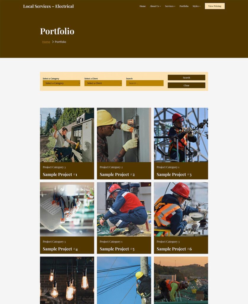 Screenshot of the portfolio page for the Local Services Electrical demo site