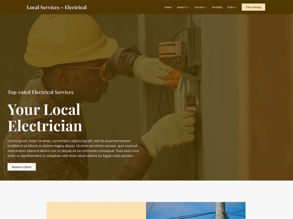 Screenshot of the Electrical version of the Local Services theme